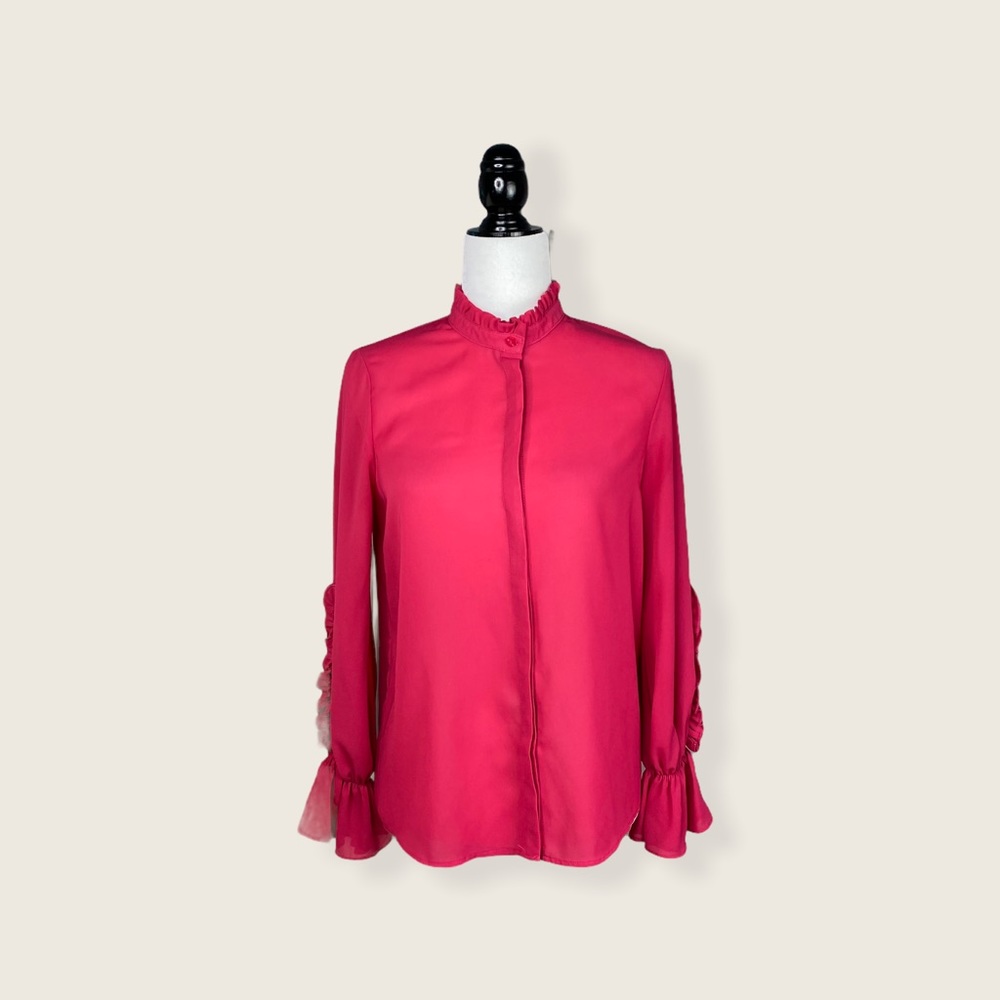NWOT Zara Fuschia Ruffle Sleeve Mandarin Shirt XS